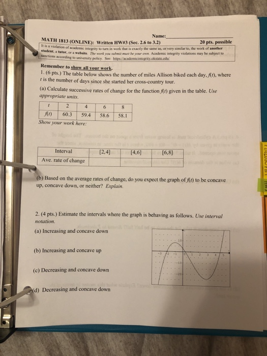 Name: MATH 1813 (ONLINE): Written HW#3 (Sec. 2.6 to | Chegg.com