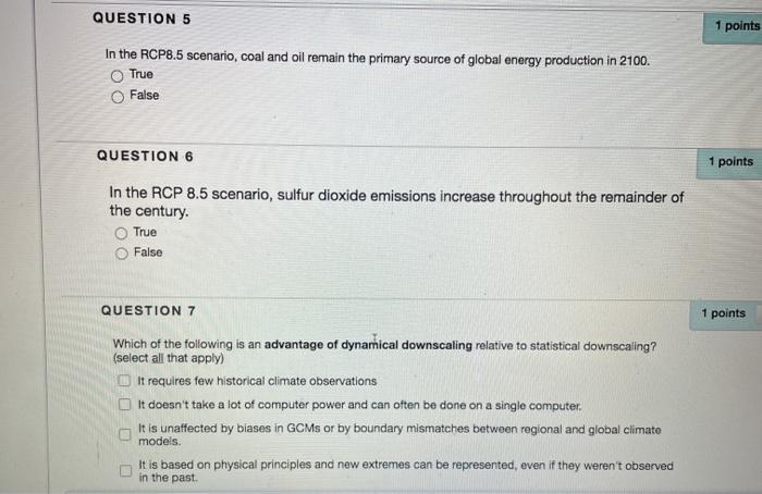 Solved QUESTION 5 1 points In the RCP8.5 scenario, coal and | Chegg.com