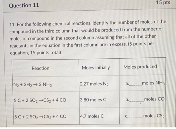 Solved 15 Pts Question 11 11 For The Following Chemical Chegg Solved 15 Pts Question 11 11 For The Following Chemical Chegg