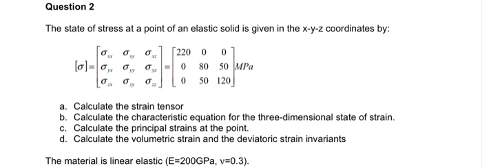 Solved Question 2 The State Of Stress At A Point Of An El Chegg Com