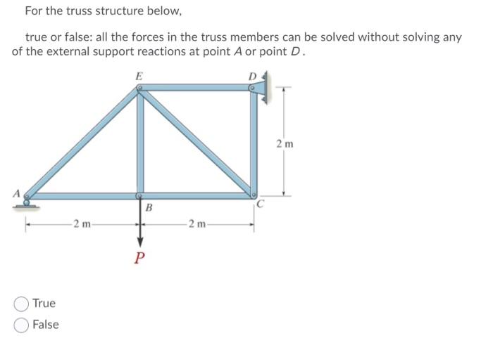 Solved For the truss structure below, true or false: all the | Chegg.com