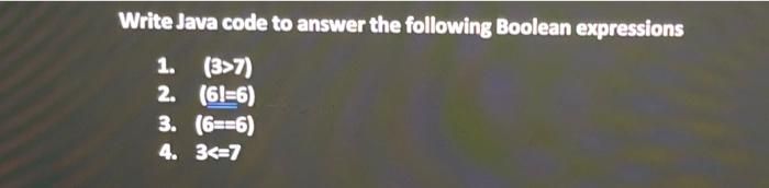 Solved Write Java code to answer the following Boolean | Chegg.com