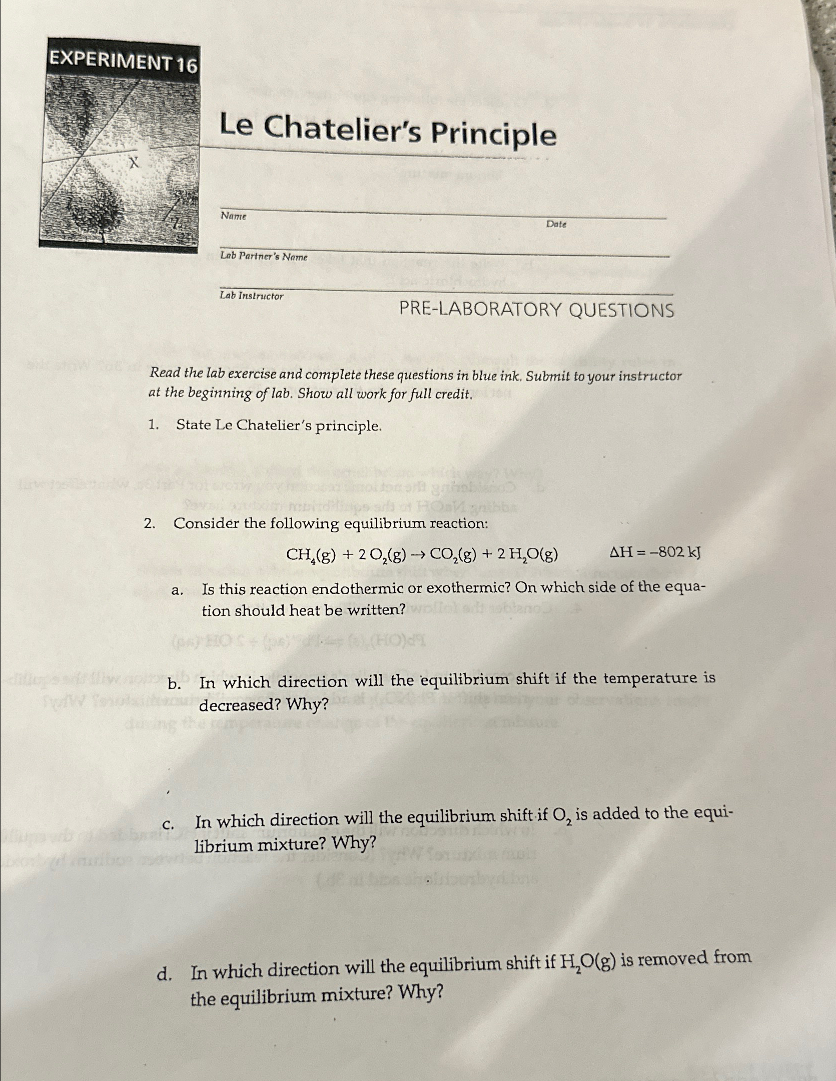 Solved Le Chatelier's PrincipleNameDateLab Pariner's NameLab | Chegg.com