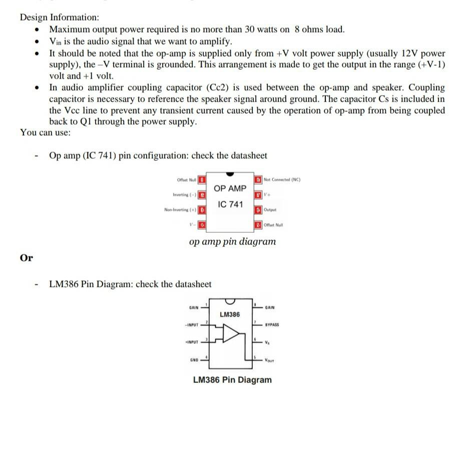 Project: Design for the circuit below to produce an Circuit Diagram