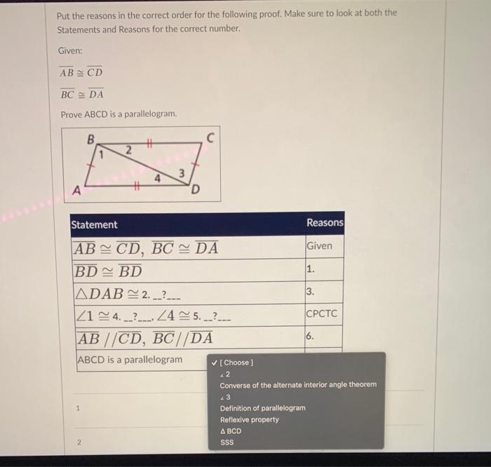 Solved Put The Reasons In The Correct Order For The | Chegg.com