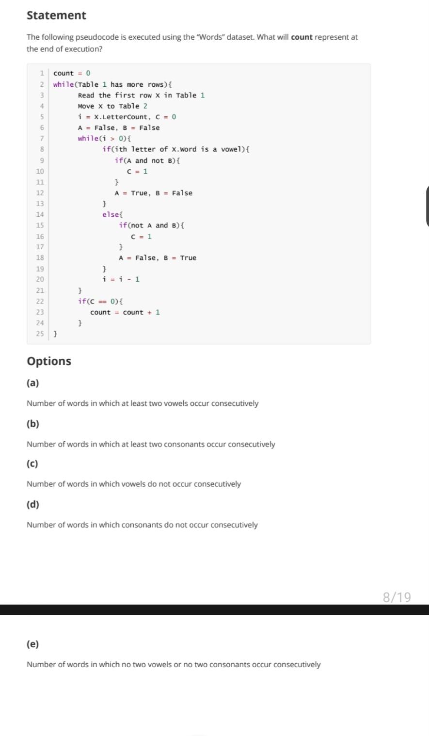 Solved Statement The following pseudocode is executed using