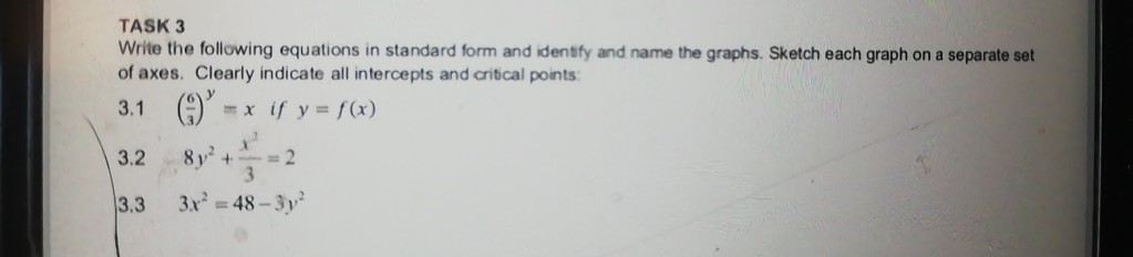 Solved TASK 3 Write the following equations in standard form | Chegg.com