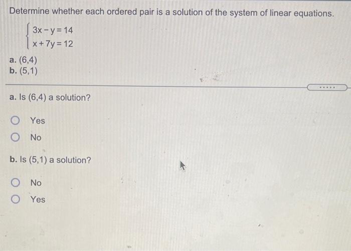 Solved Determine whether each ordered pair is a solution of | Chegg.com