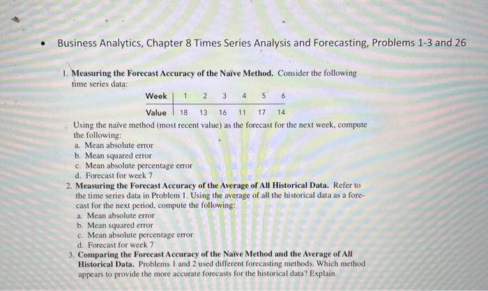 Solved Business Analytics, Chapter 8 Times Series Analysis | Chegg.com