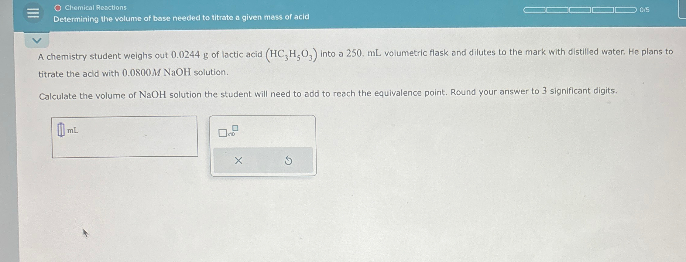 Solved Chemical ReactionsDetermining the volume of base | Chegg.com