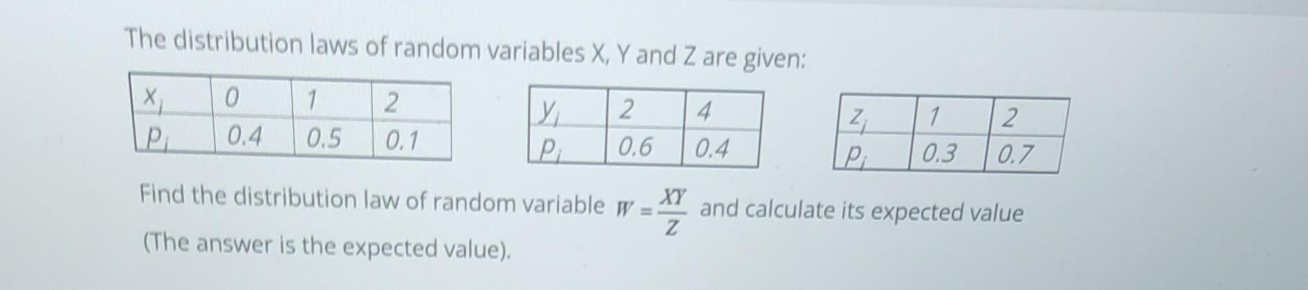 Solved The distribution laws of random variables X,Y and Z | Chegg.com