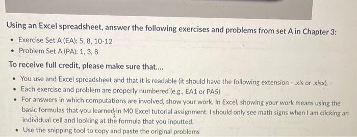 Solved Using an Excel spreadsheet, answer the following | Chegg.com