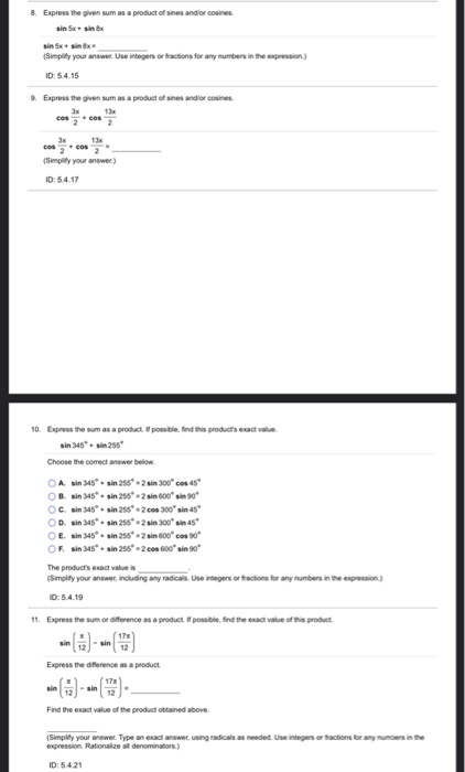 Solved 1. Express the given product as a sum or difference | Chegg.com