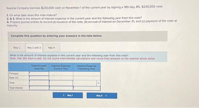 Solved Keesha Company Borrows $230,000 Cash On November 1 Of | Chegg.com