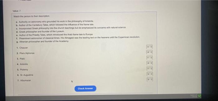 Solved Value: 7 Match the person to their description 2. | Chegg.com