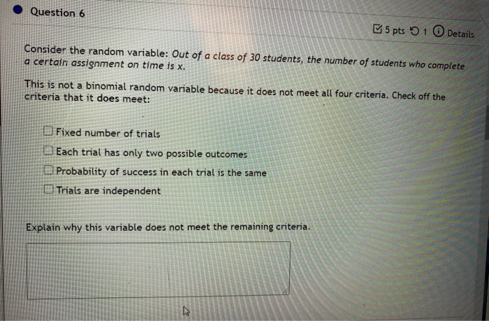 Solved Question 6 5 pts 1 Details Consider the random | Chegg.com