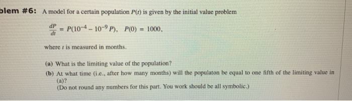 Solved blem #6: A model for a certain population P(t) is | Chegg.com