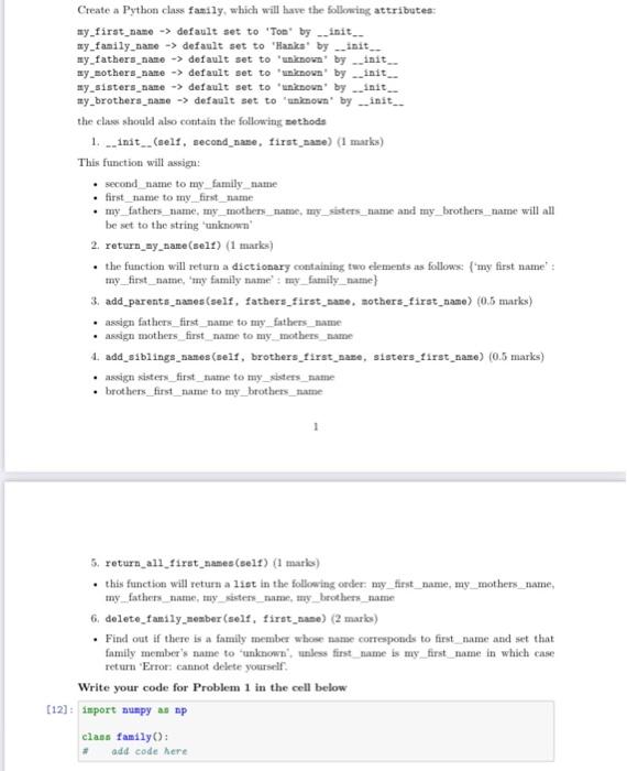 Solved Create a Python class family, which will have the | Chegg.com