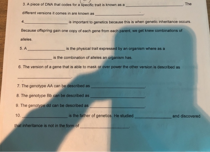 Solved 3. A piece of DNA that codes for a specific trait is | Chegg.com