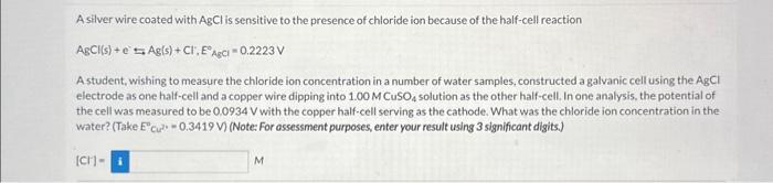 Solved A silver wire coated with AgCl is sensitive to the | Chegg.com