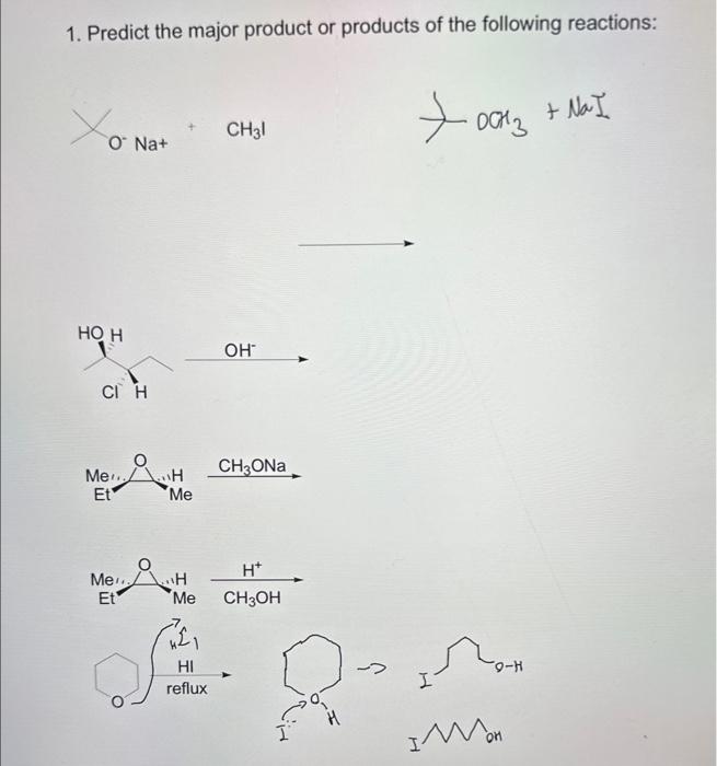 Solved 1. Predict the major product or products of the | Chegg.com