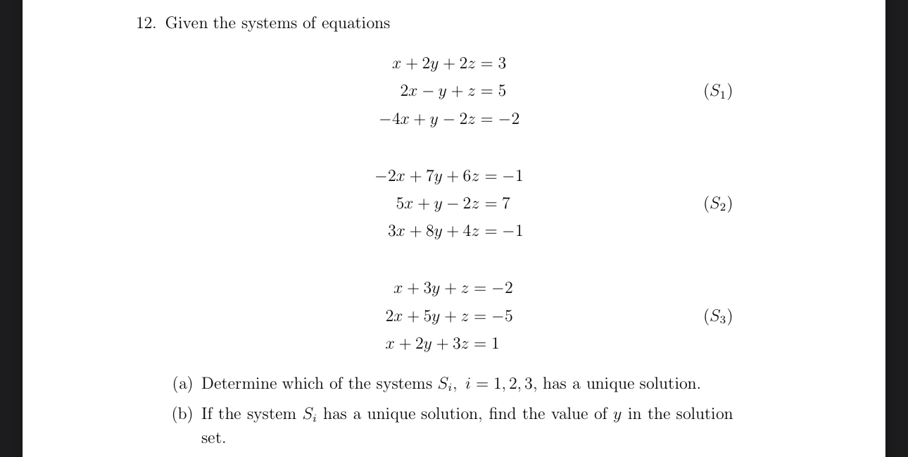 Solved Given the systems of | Chegg.com