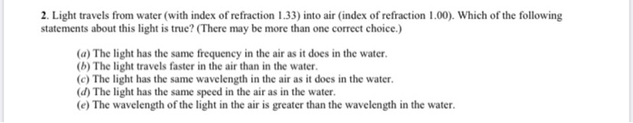index of refraction when light travels from air into water