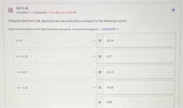 Solved Using the data from 3.48 , determine the raw scores | Chegg.com