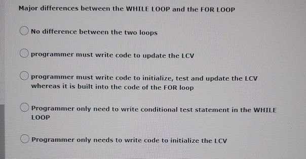 Solved Major Differences Between The While Loop And The F Chegg Com