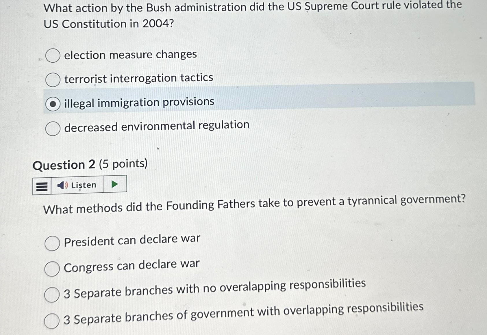 Solved What action by the Bush administration did the US | Chegg.com