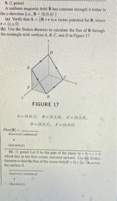 Solved 9. (1 point) A uniform magnetic field B has constant | Chegg.com