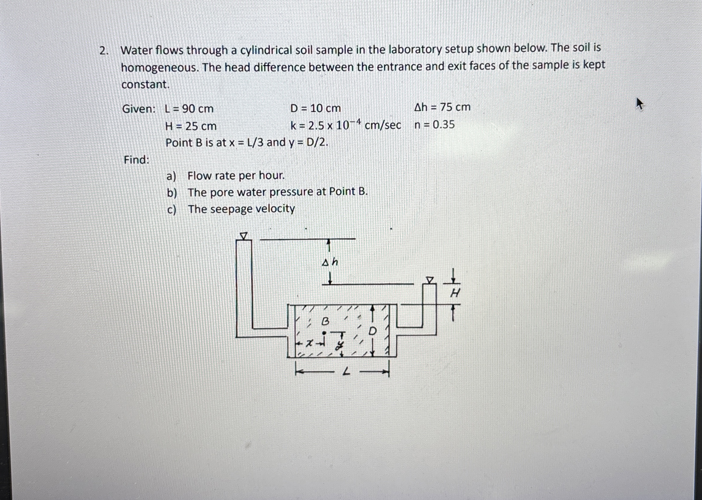 Solved Water flows through a cylindrical soil sample in the | Chegg.com