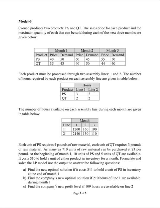 Operations Research - Semester Project and | Chegg.com