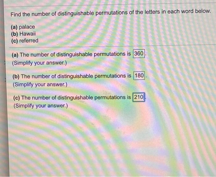 Solved Find The Number Of Distinguishable Permutations Of | Chegg.com