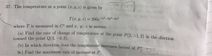 Solved 27. The temperature at a point (2,y,) is given by | Chegg.com