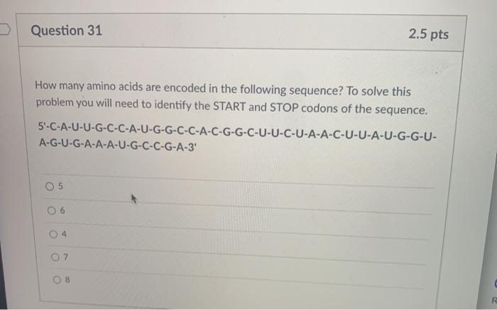 Solved Question 31 2.5 pts How many amino acids are encoded | Chegg.com