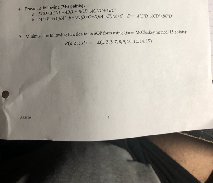 Solved 4. Prove The Following (2+3 Points): A. BCD+AC'D'+ABD | Chegg.com