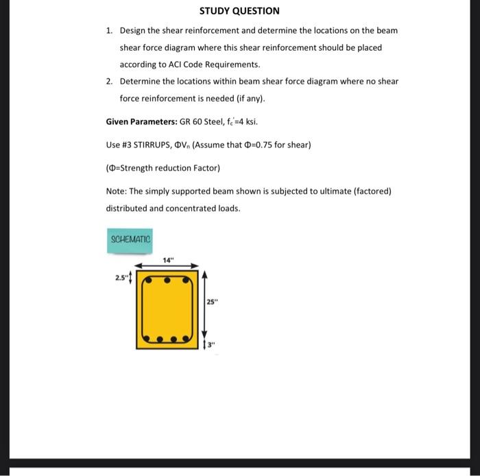 Solved STUDY QUESTION 1. Design the shear reinforcement and | Chegg.com
