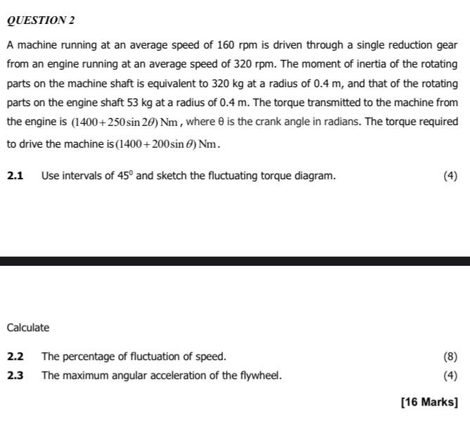 Solved QUESTION 2 A machine running at an average speed of | Chegg.com