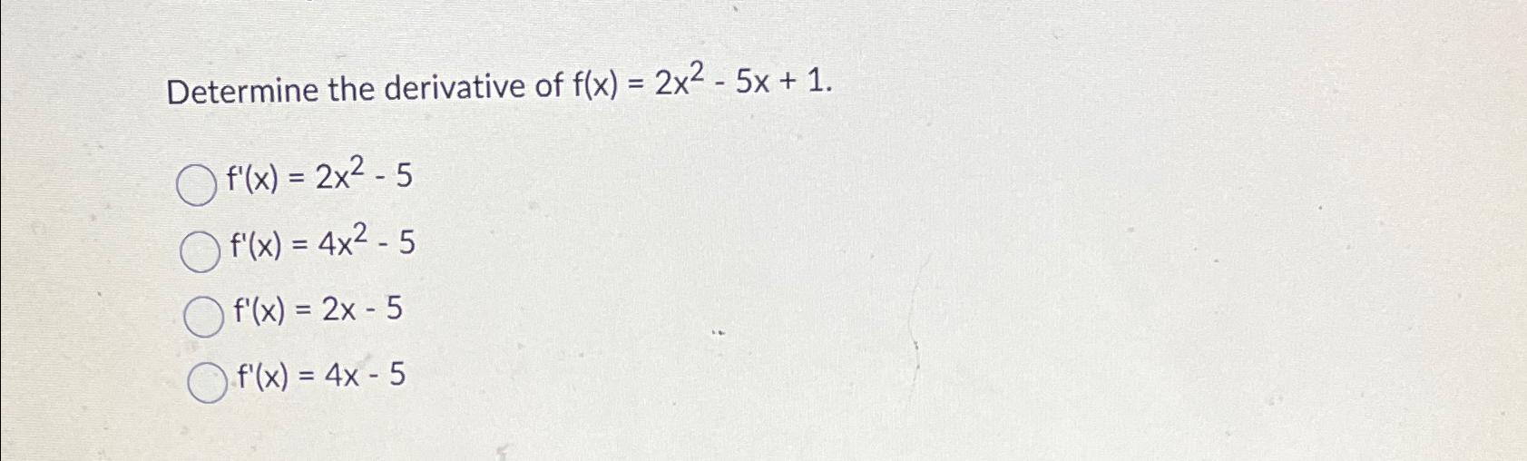find the derivative of f(x)=2x^2 4x 5 at x=2