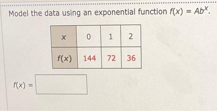 Solved Model the data using an exponential function f(x) = | Chegg.com