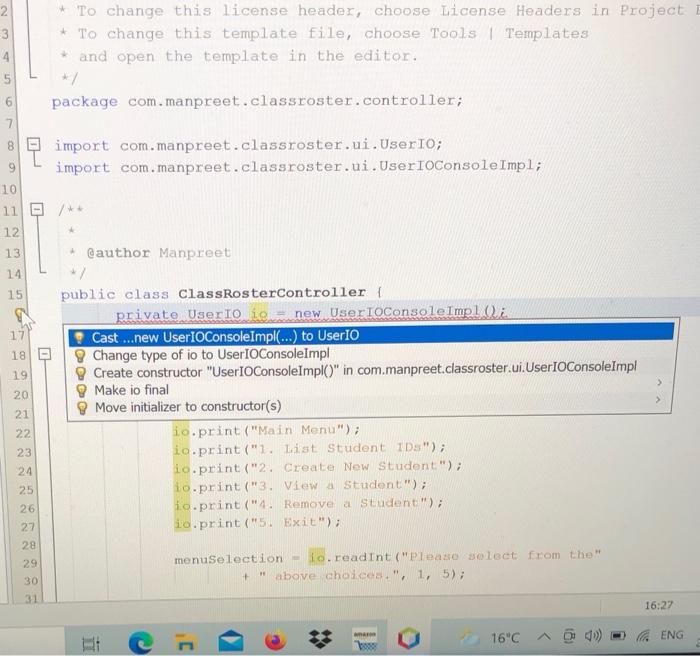 Solved 2 3 4 5 * To change this license header, choose | Chegg.com