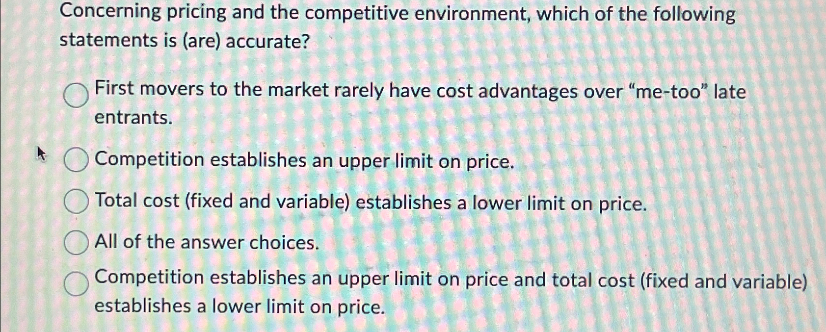 Solved Concerning pricing and the competitive environment, | Chegg.com