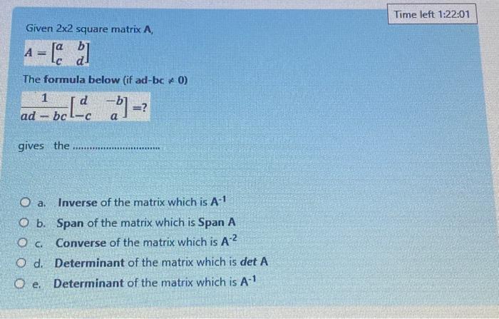 Solved Given 2x2 square matrix A, A = [² al The formula | Chegg.com