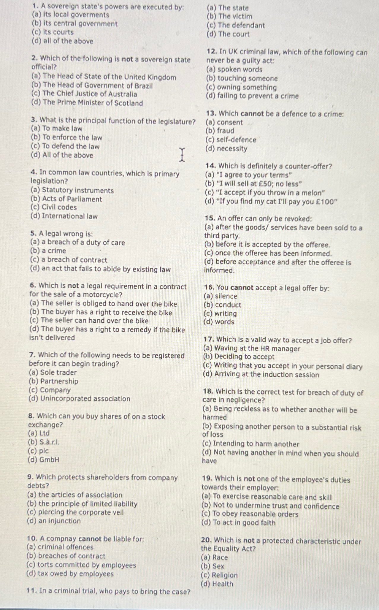 Solved Answer the following queations about law | Chegg.com