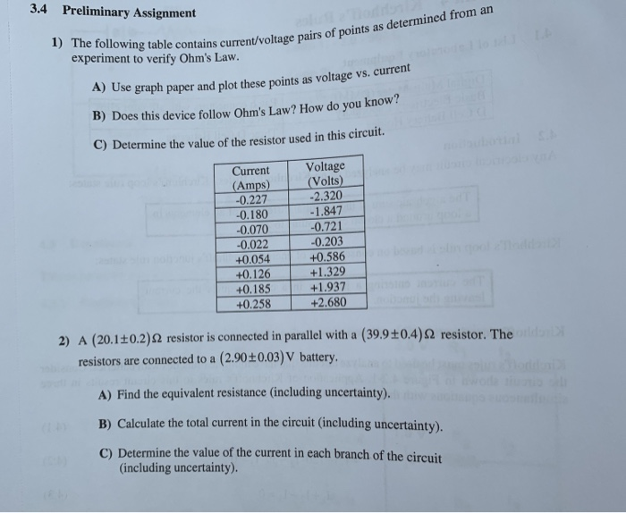 Solved 3.4 Preliminary Assignment 1) The following table | Chegg.com