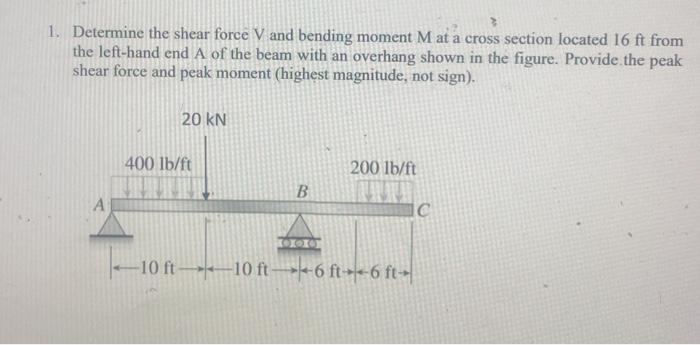 Solved 1. Determine the shear force V and bending moment M | Chegg.com