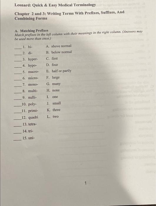 Chapter 4 medical terminology answers