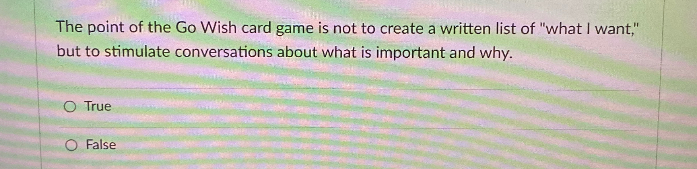 Solved the point of the go wish card game is not to create a chegg