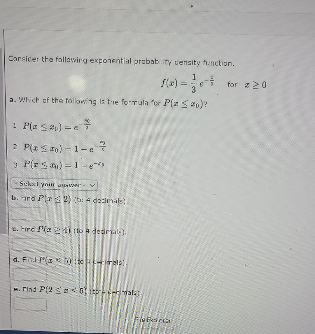 Solved Consider The Following Exponential Probability | Chegg.com